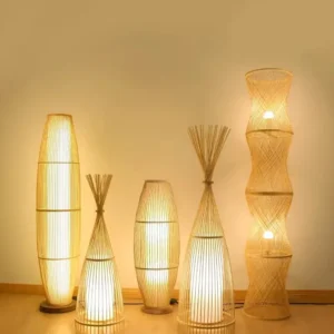 Lampadaire bambou tressé style asiatique pour salon