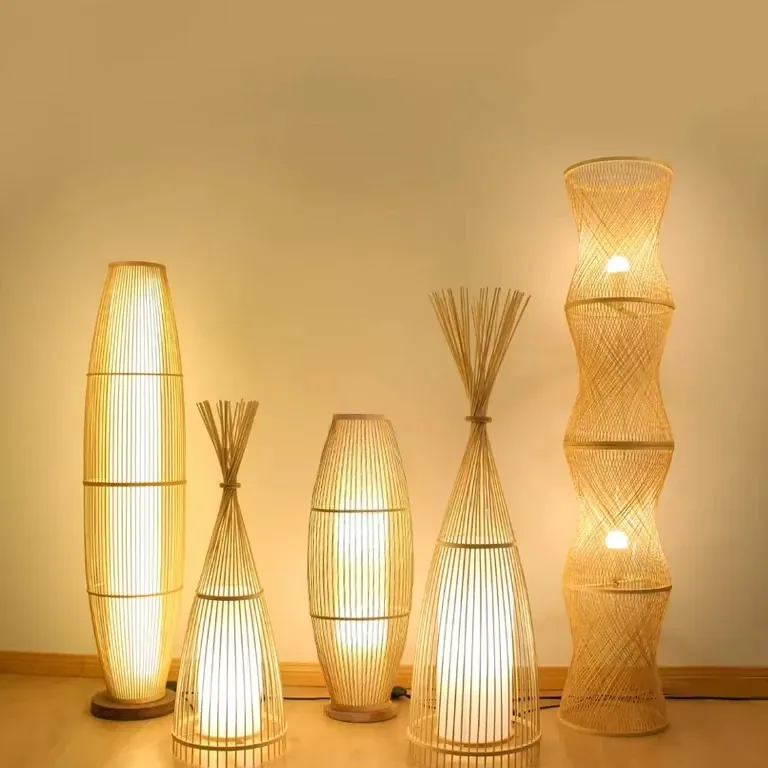 Lampadaire bambou tressé style asiatique pour salon