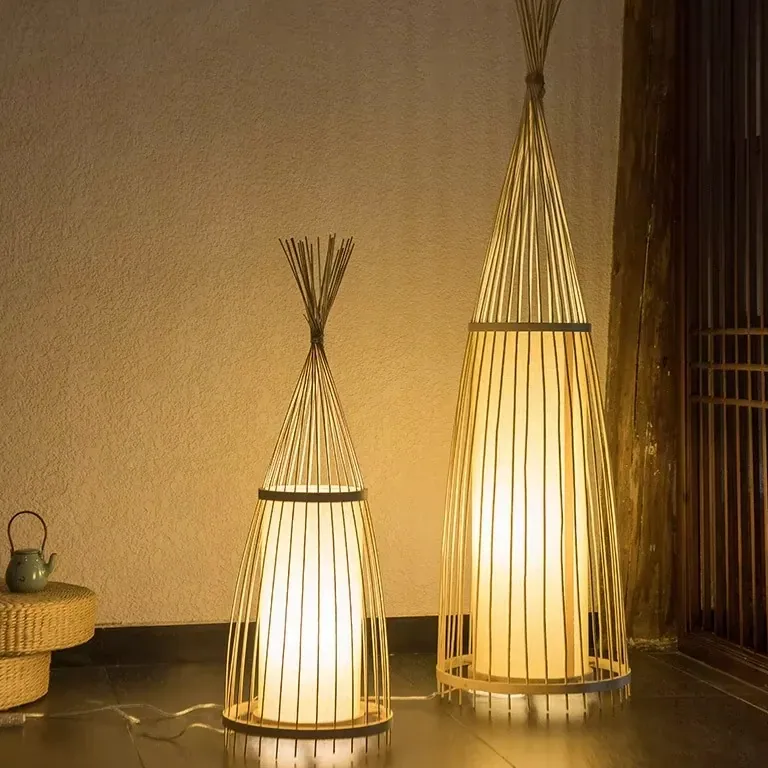 Lampadaire bambou tressé style asiatique pour salon – Image 3