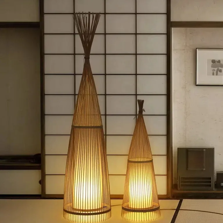 Lampadaire bambou tressé style asiatique pour salon – Image 5