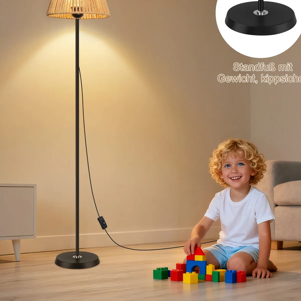 Lampadaire en osier tressé LED pliable E26/E27 220V – Image 2