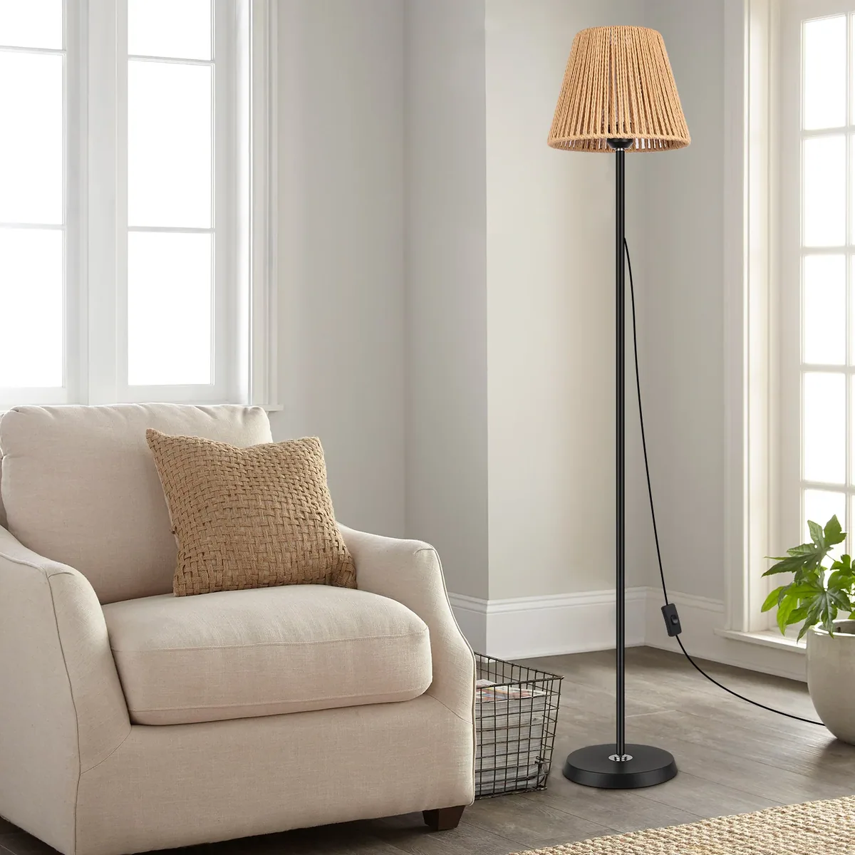 Lampadaire en osier tressé LED pliable E26/E27 220V – Image 4