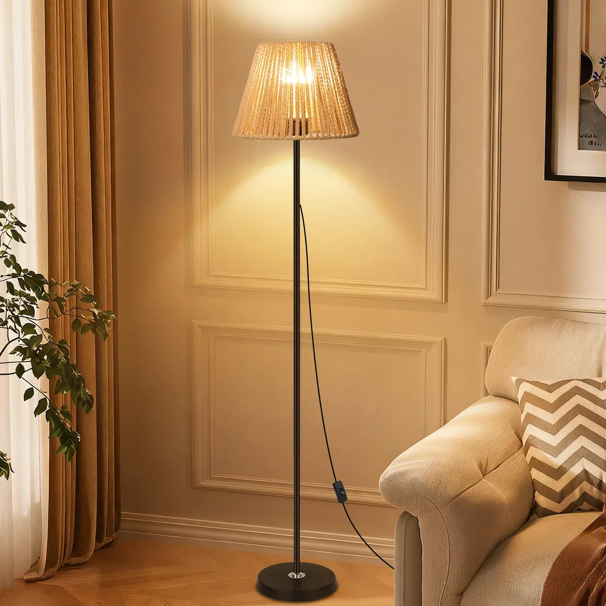 Lampadaire en rotin tissé 140 cm pour salon – Image 3