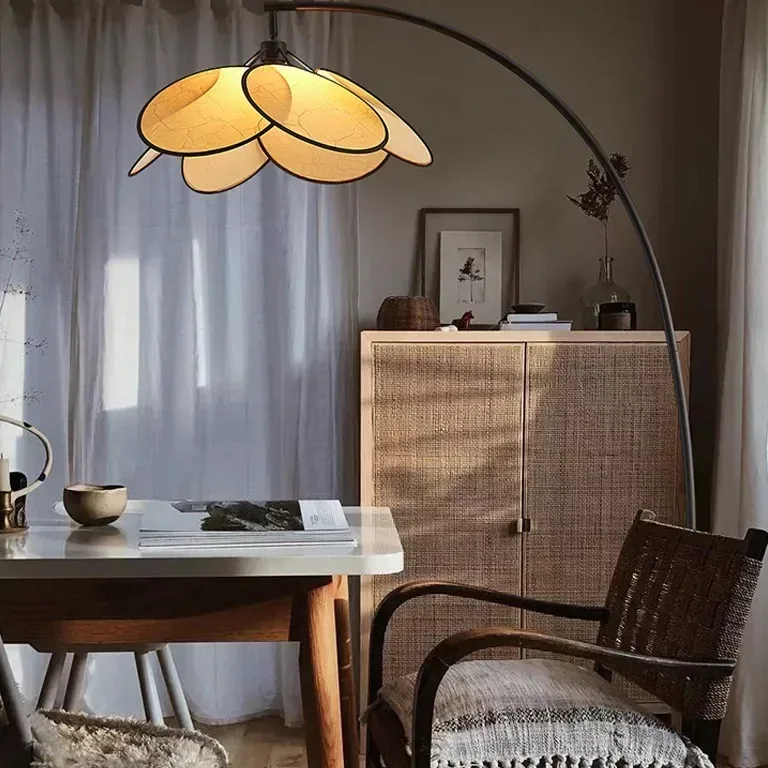 Lampadaire rotin cadre noir, lumière blanche C80cm – Image 5