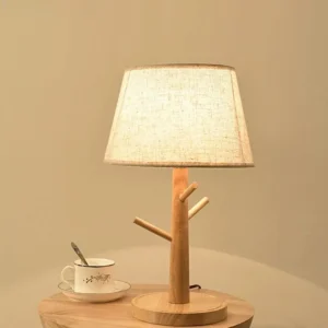 Lampe de chevet bois avec abat-jour tissu