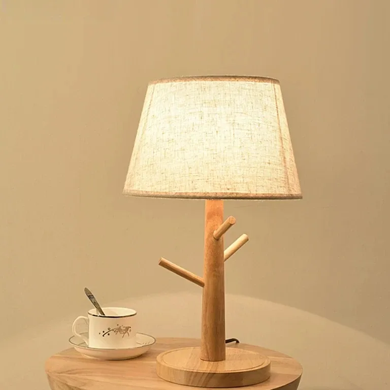 Lampe de chevet bois avec abat-jour tissu