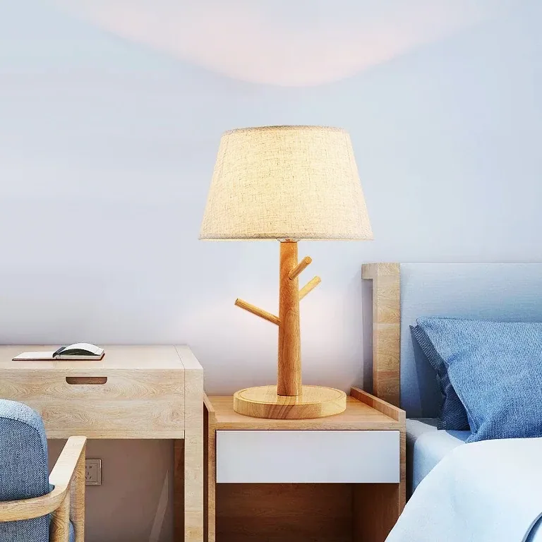Lampe de chevet bois avec abat-jour tissu – Image 3