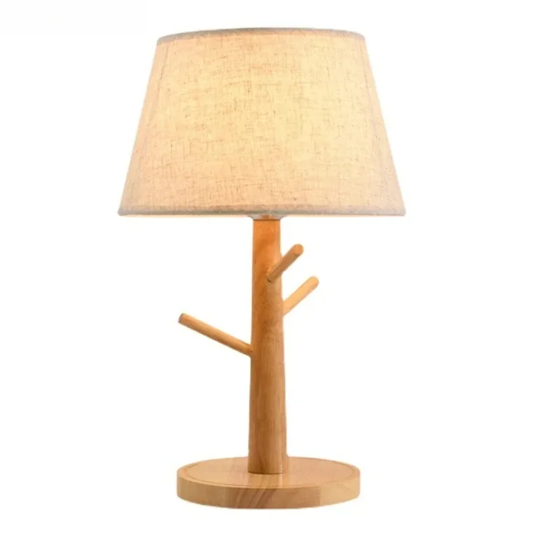 Lampe de chevet bois avec abat-jour tissu – Image 4