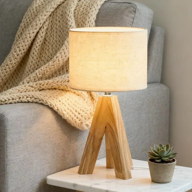 Lampe de sol et de table bois triangulaire LED – Image 2