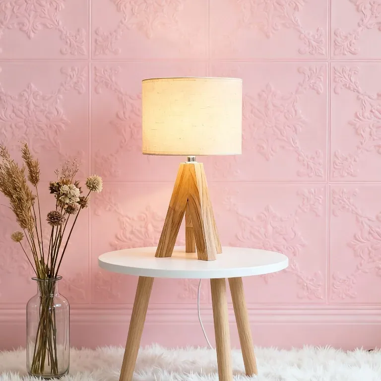 Lampe de sol et de table bois triangulaire LED – Image 3