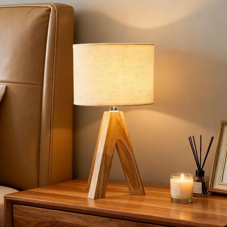 Lampe de sol et de table bois triangulaire LED – Image 4