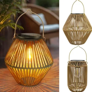 Lanterne solaire en rotin style bohème suspendue