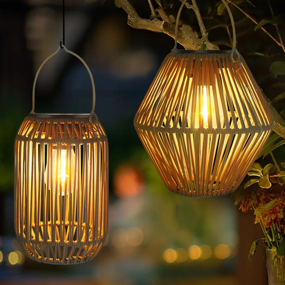 Lanterne solaire en rotin style bohème suspendue – Image 2