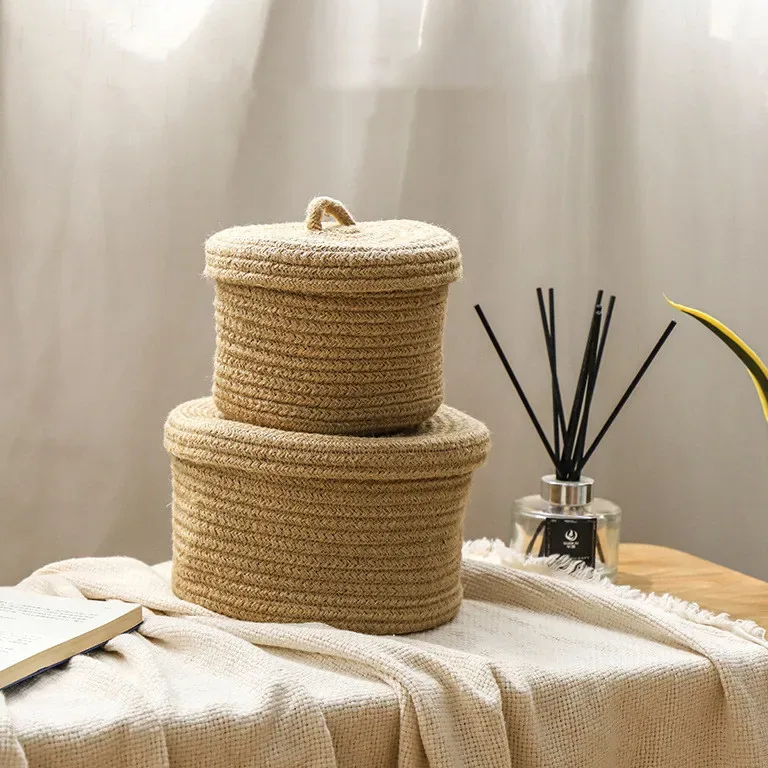 Lot de 2 boîtes de rangement tissées en jute L – Image 3