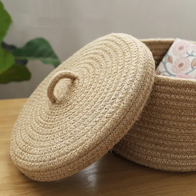 Lot de 2 boîtes de rangement tissées en jute L – Image 4