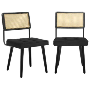 Lot de 2 chaises en rotin naturel et velours