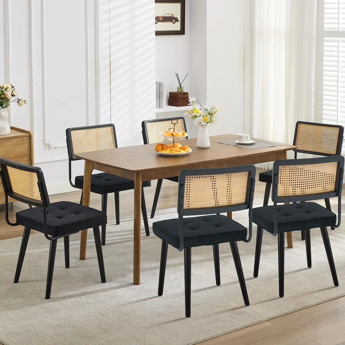 Lot de 2 chaises en rotin naturel et velours – Image 2