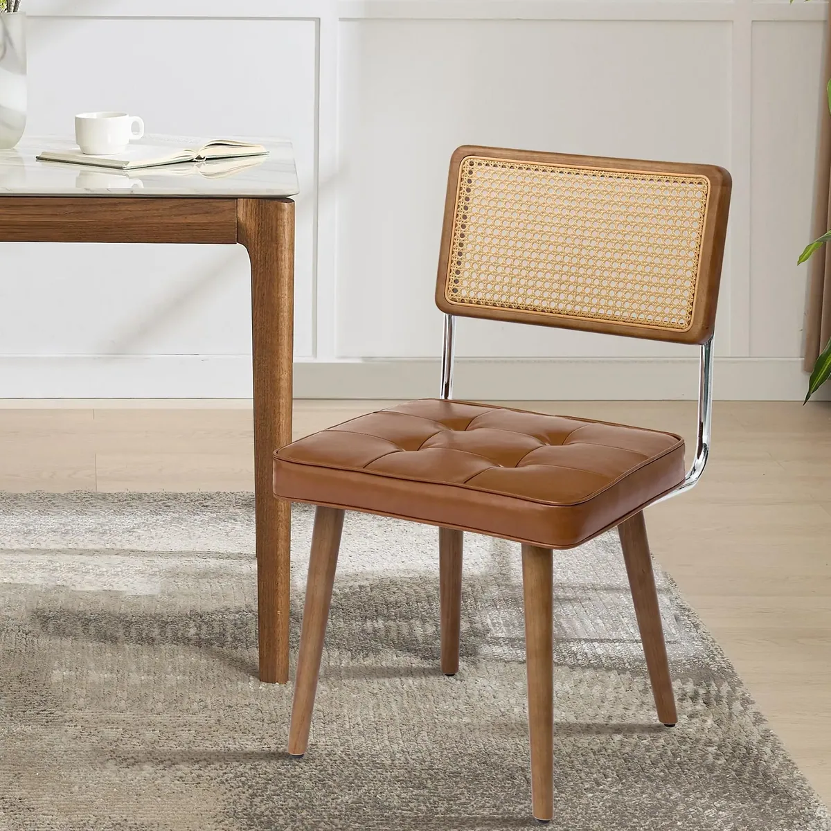 Lot de 2 chaises en rotin naturel et velours – Image 5