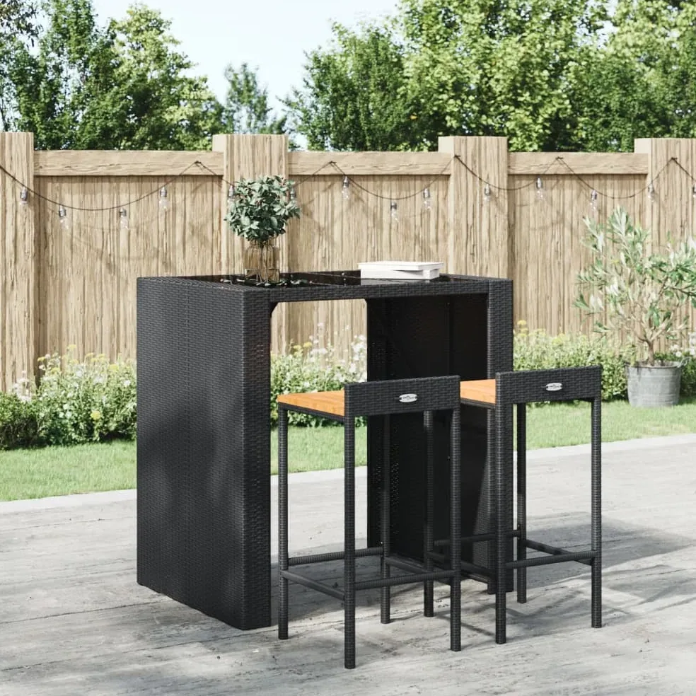 Lot de 2 tabourets de bar en acacia et polyrotin noir