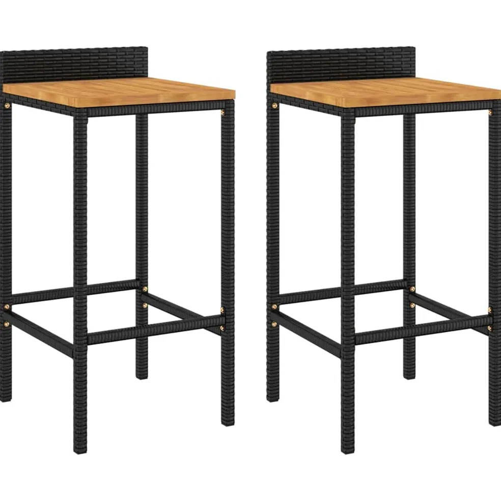 Lot de 2 tabourets de bar en acacia et polyrotin noir – Image 2