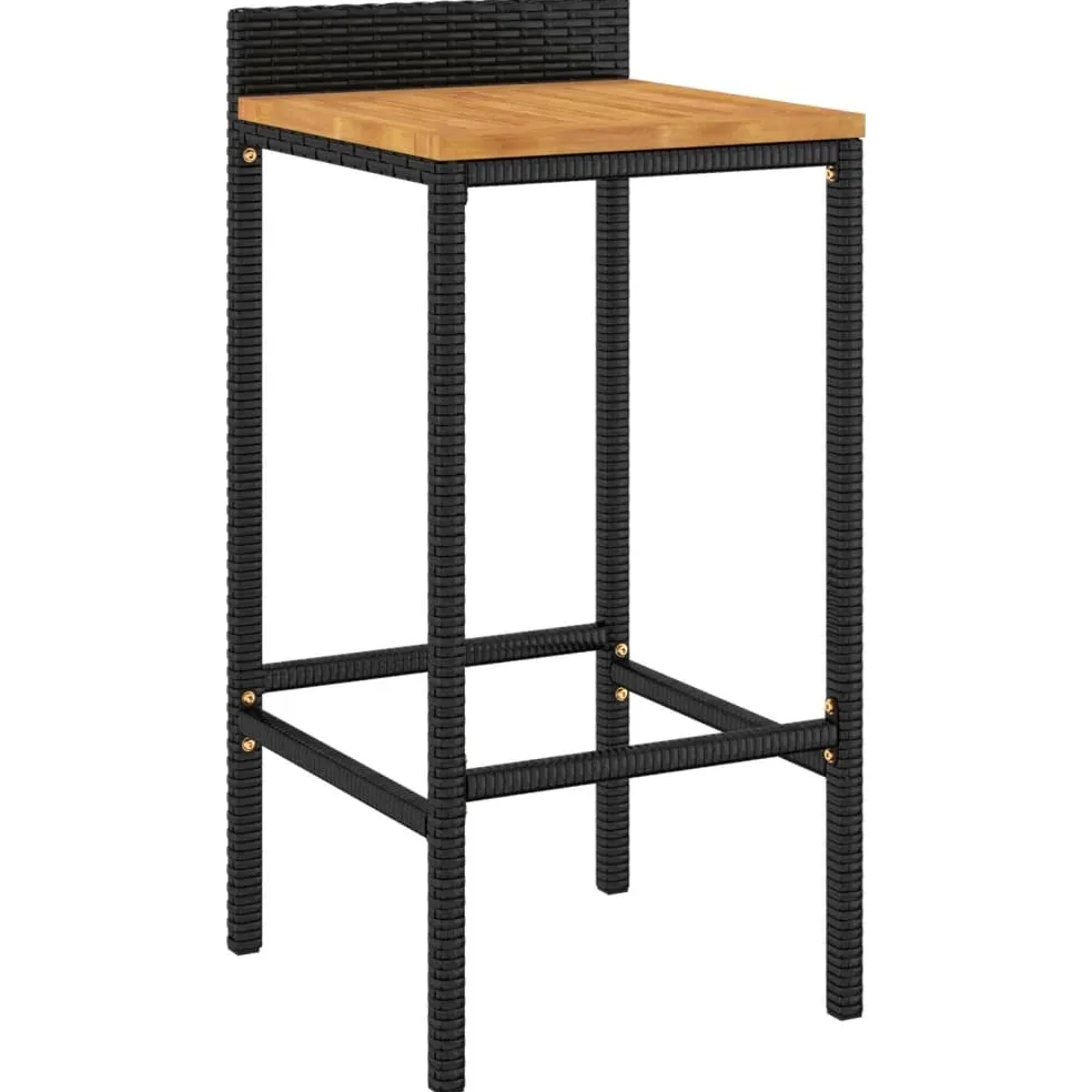Lot de 2 tabourets de bar en acacia et polyrotin noir – Image 3