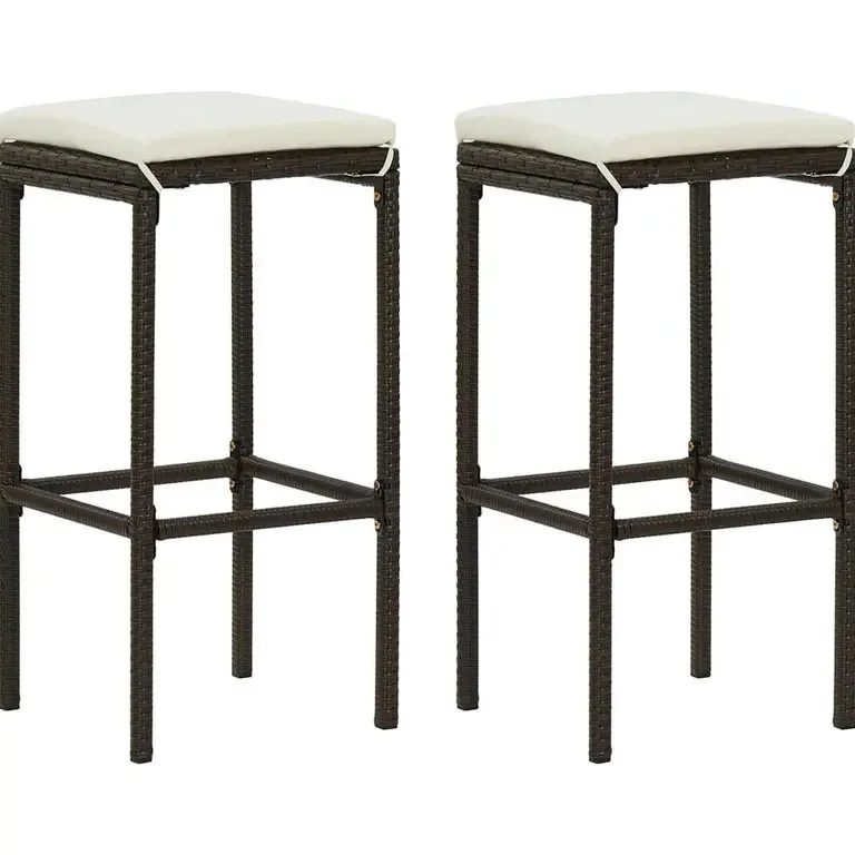 Lot de 2 tabourets de bar en polyrotin brun avec coussin – Image 5