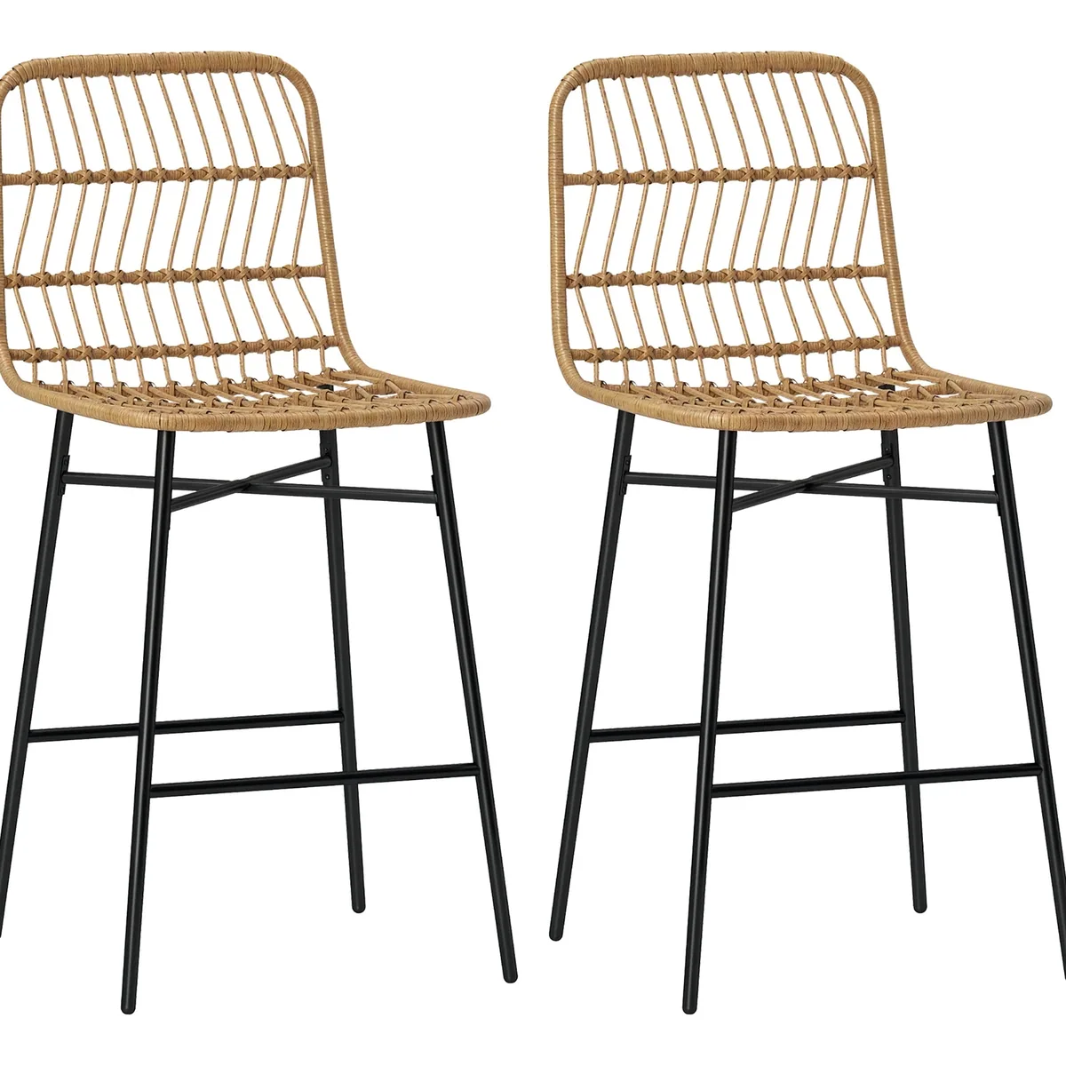 Lot de 2 tabourets de bar en rotin avec dossier