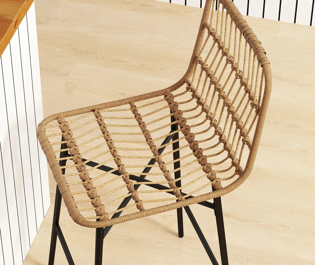 Lot de 2 tabourets de bar en rotin avec dossier – Image 3