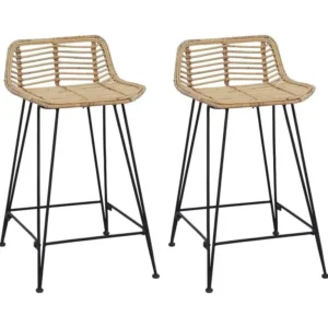 Lot de 2 tabourets de bar rotin et acier