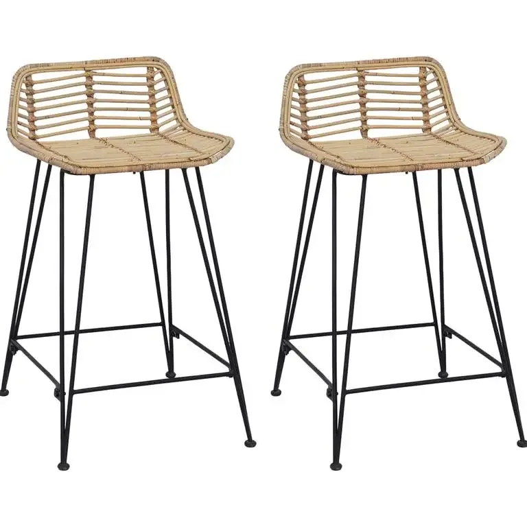 Lot de 2 tabourets de bar rotin et acier