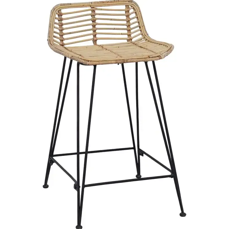Lot de 2 tabourets de bar rotin et acier – Image 2
