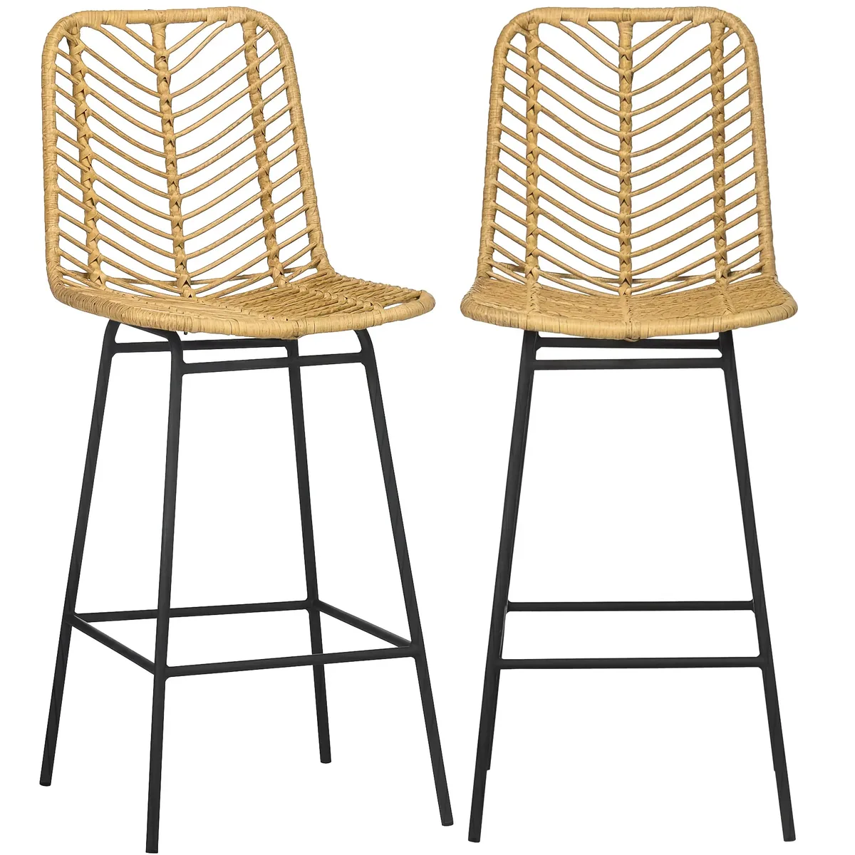 Lot de 2 tabourets de bar rotin PE jaune et noir – Image 2