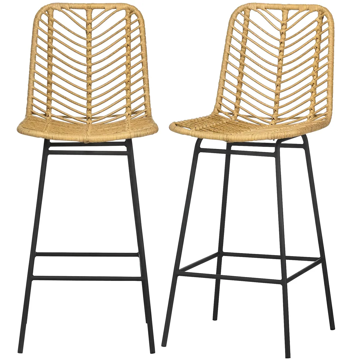 Lot de 2 tabourets de bar rotin PE jaune et noir – Image 3