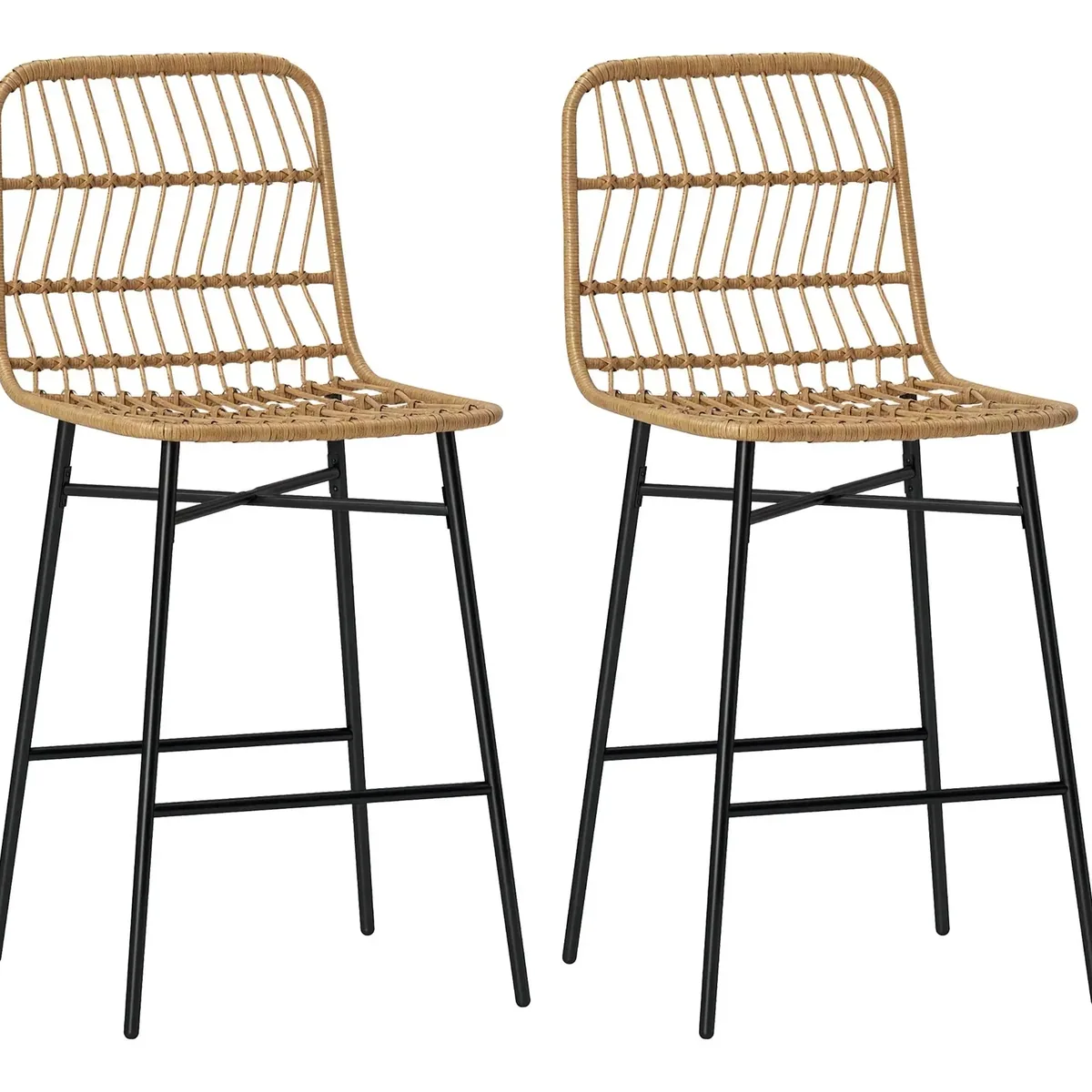 Lot de 2 tabourets de bar rotin synthétique marron – Image 5
