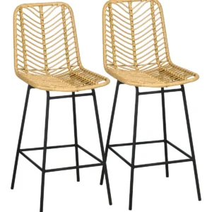 Lot de 2 tabourets de bar style bohème 66 cm cannage