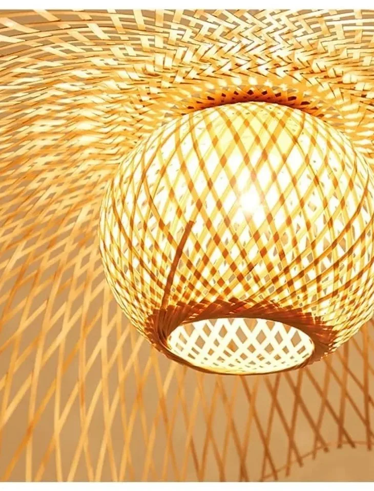 Lustre suspendu en bambou tissé E27 55 cm – Image 4