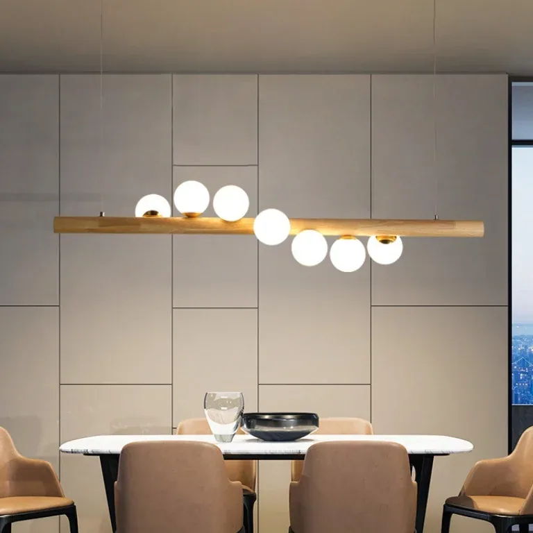 Lustre suspendu linéaire en bois naturel G9 – Image 2