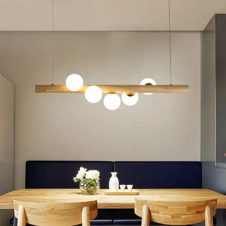 Lustre suspendu linéaire en bois naturel G9 – Image 3