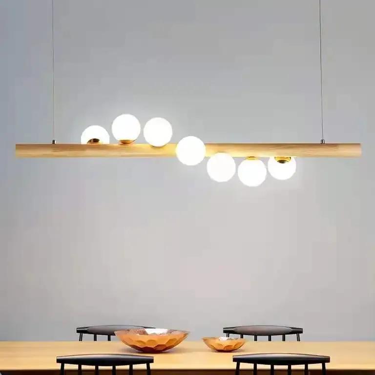 Lustre suspendu linéaire en bois naturel G9 – Image 4