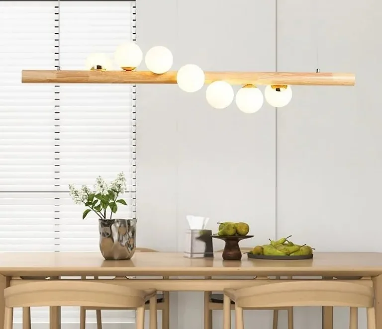 Lustre suspendu linéaire en bois naturel G9 – Image 5