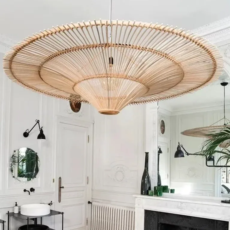 Lustre suspension en rotin beige Ø100 cm 6000K – Image 3