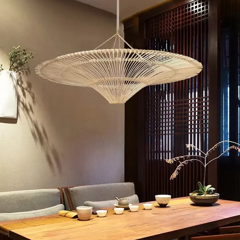 Lustre suspension rotin beige D80cm 3000K – Image 4