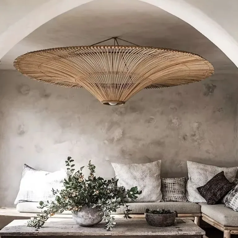 Lustre suspension rotin marron D80cm 3000K – Image 2