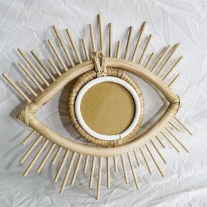 Miroir œil en rotin ovale 33×33 cm avec miroir 11 cm