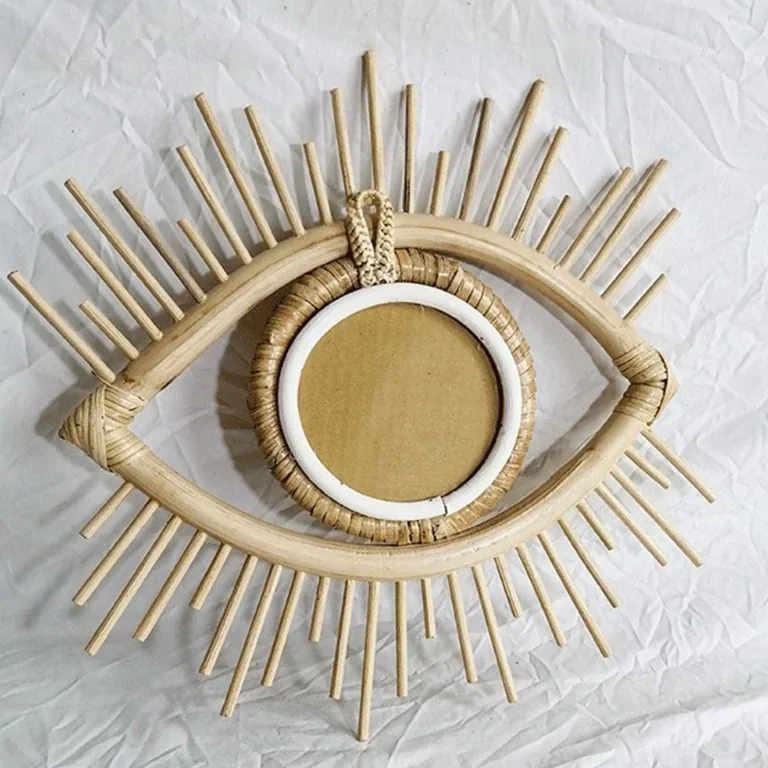 Miroir œil en rotin ovale 33×33 cm avec miroir 11 cm