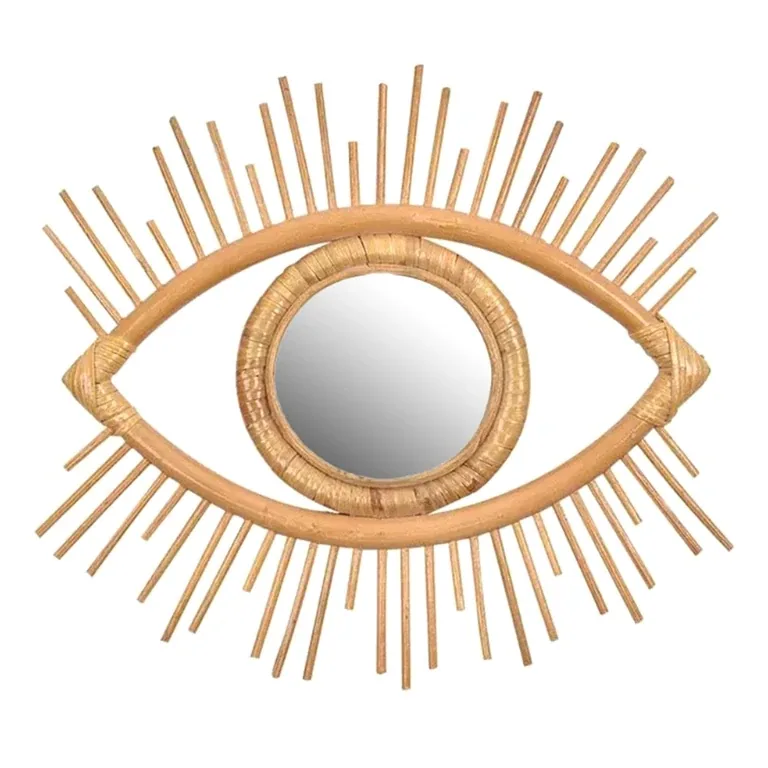 Miroir œil en rotin ovale 33×33 cm avec miroir 11 cm – Image 2