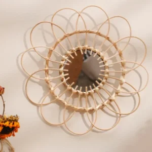 Miroir mural en bambou forme fleur soleil