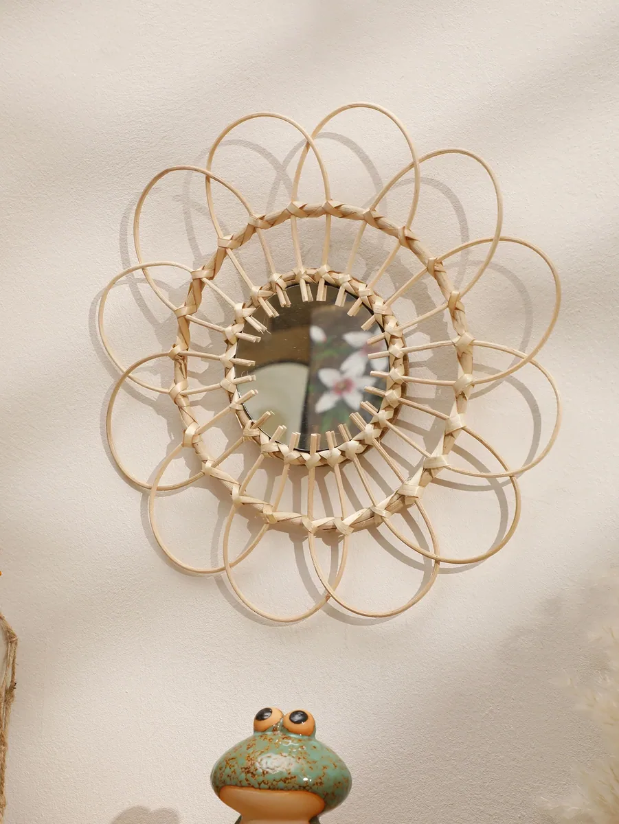 Miroir mural en bambou forme fleur soleil – Image 3