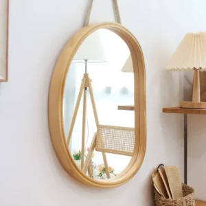 Miroir mural en bois style japonais rotin bambou