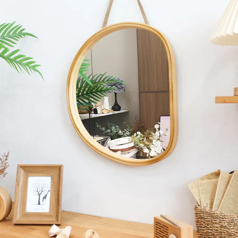 Miroir mural en bois style japonais rotin bambou – Image 3
